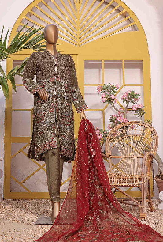 3 Piece Unstitched Chiffon Embroidered Suit