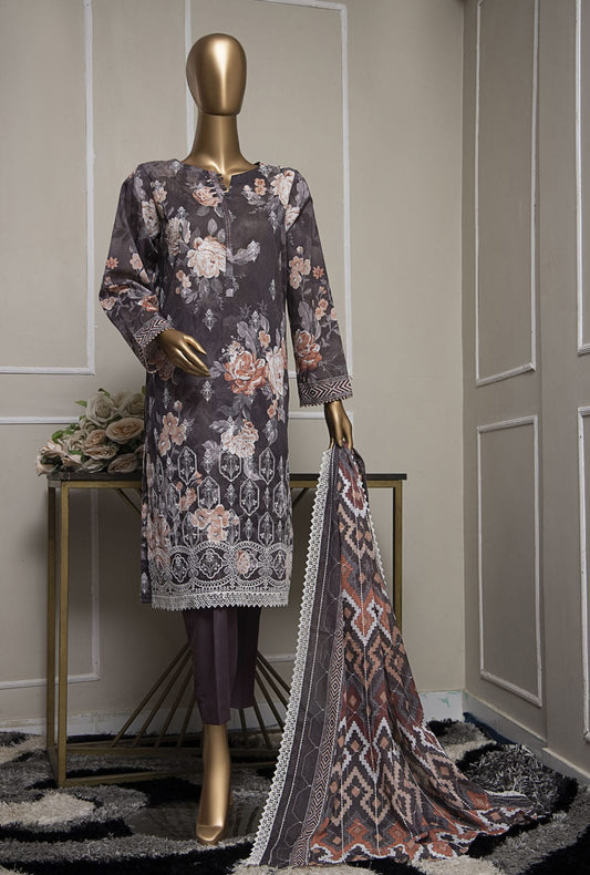 Premium Lawnkari by HZ Textiles Embroidered Lawn Suit Unstitched 3 Piece PLK-1027 - Summer Collection