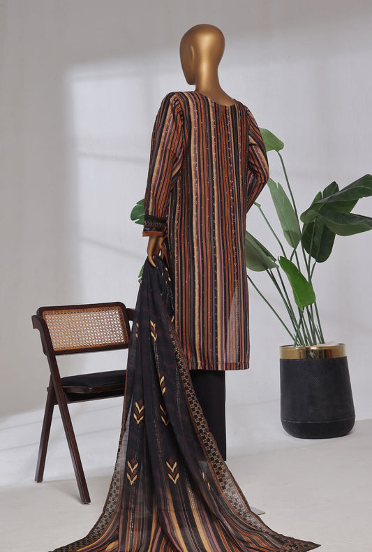 Damask by HZ Textiles Printed Jacquard Suit Stitched 3 Piece DJP-3P-036 Multi Rust