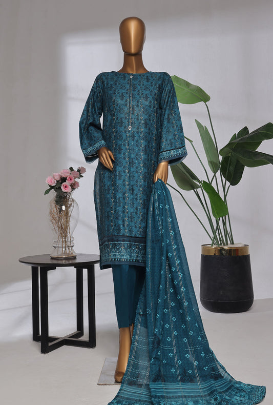 Damask by HZ Textiles Printed Jacquard Suit Stitched 3 Piece DJP-3P-034 Turquoise