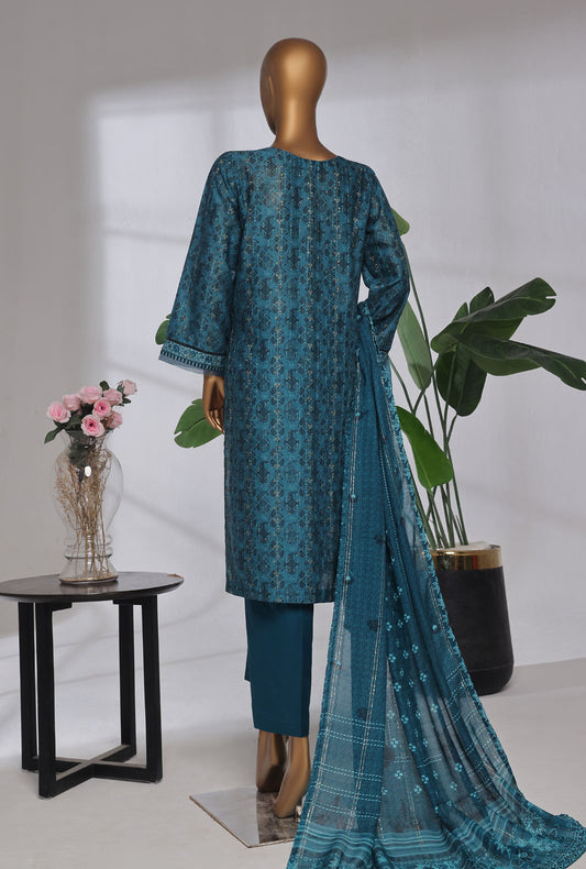 Damask by HZ Textiles Printed Jacquard Suit Stitched 3 Piece DJP-3P-034 Turquoise