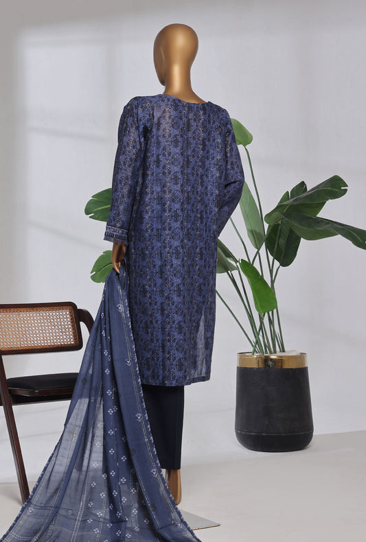 Damask by HZ Textiles Printed Jacquard Suit Stitched 3 Piece DJP-3P-035 Ink Blue