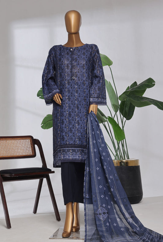 Damask by HZ Textiles Printed Jacquard Suit Stitched 3 Piece DJP-3P-035 Ink Blue