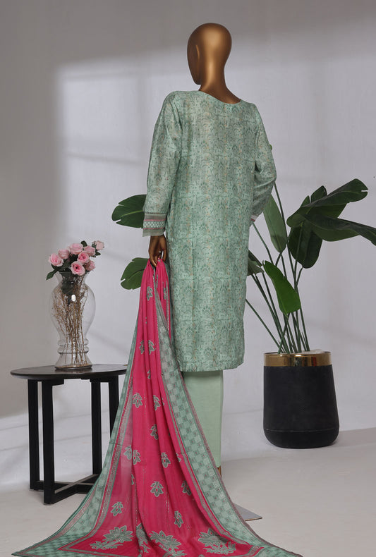 Damask by HZ Textiles Printed Jacquard Suit Stitched 3 Piece DJP-3P-037 Pastel Green