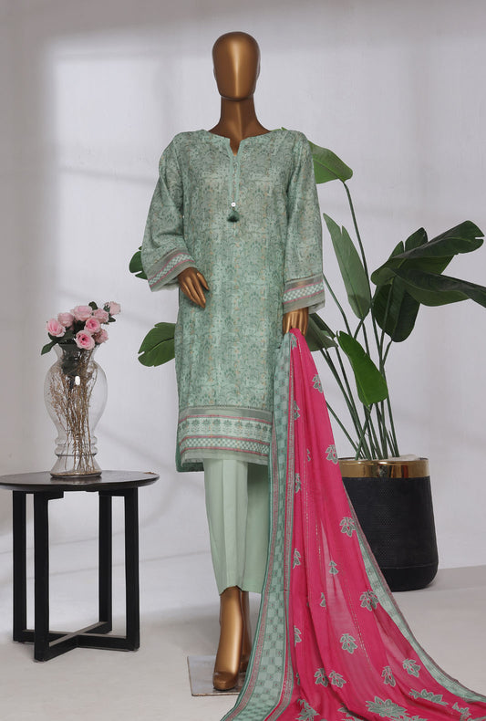 Damask by HZ Textiles Printed Jacquard Suit Stitched 3 Piece DJP-3P-037 Pastel Green