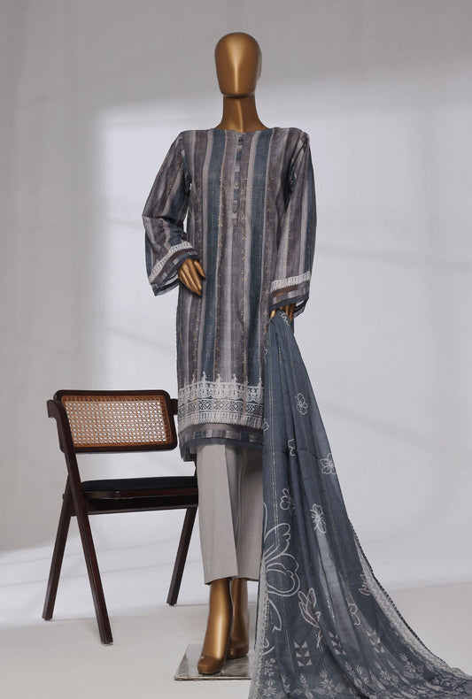 Damask by HZ Textiles Printed Jacquard Suit Stitched 3 Piece DJP-3P-038 Shaded Stripes