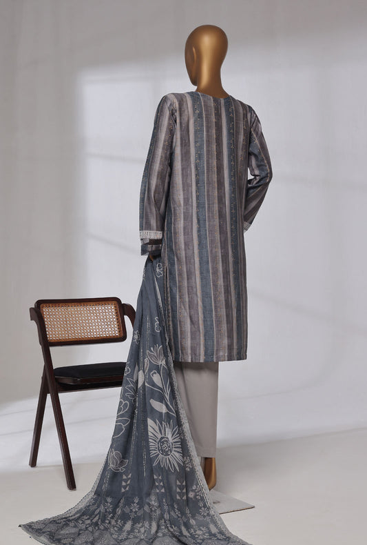 Damask by HZ Textiles Printed Jacquard Suit Stitched 3 Piece DJP-3P-038 Shaded Stripes