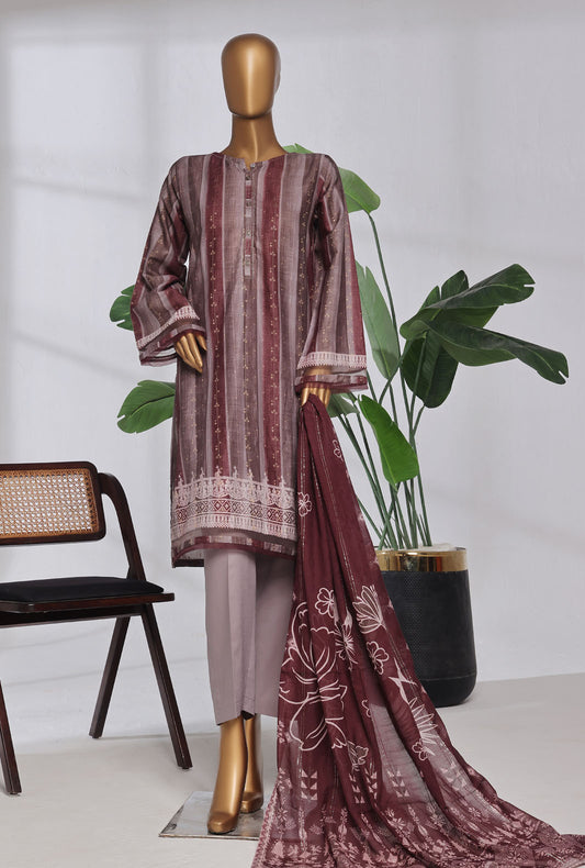 Damask by HZ Textiles Printed Jacquard Suit Stitched 3 Piece DJP-3P-039 Ruby Rouge