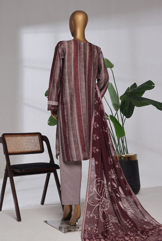 Damask by HZ Textiles Printed Jacquard Suit Stitched 3 Piece DJP-3P-039 Ruby Rouge