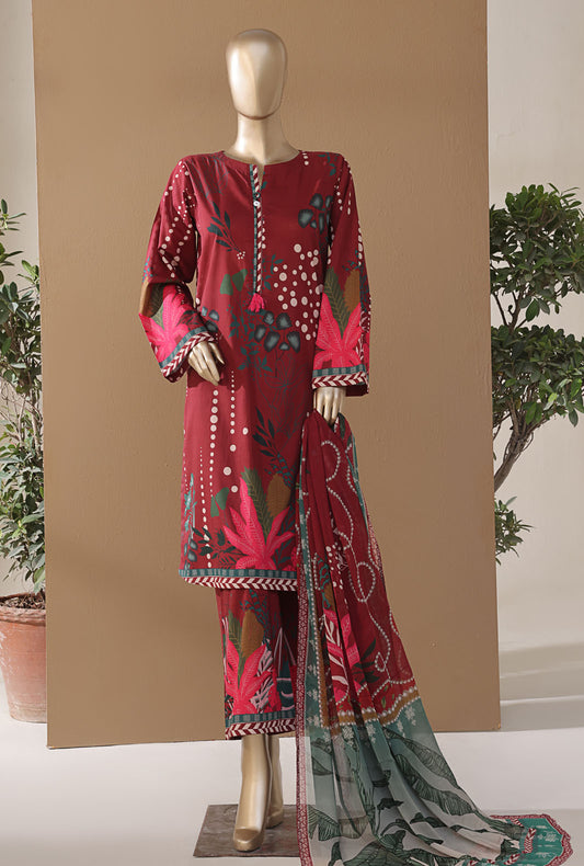 Intermix by HZ Textiles Printed Cambric Suit Stitched 3 Piece ELP-3P-532 Tropical Marsala