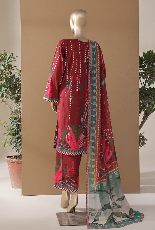 Intermix by HZ Textiles Printed Cambric Suit Stitched 3 Piece ELP-3P-532 Tropical Marsala