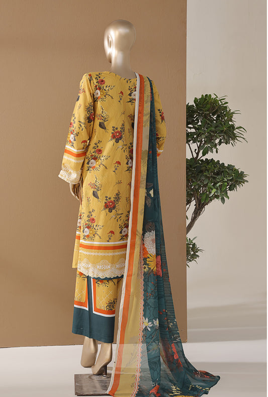 Intermix by HZ Textiles Printed Cambric Suit Stitched 3 Piece ELP-3P-536 Mustard Green