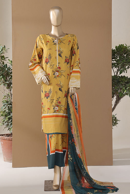 Intermix by HZ Textiles Printed Cambric Suit Stitched 3 Piece ELP-3P-536 Mustard Green