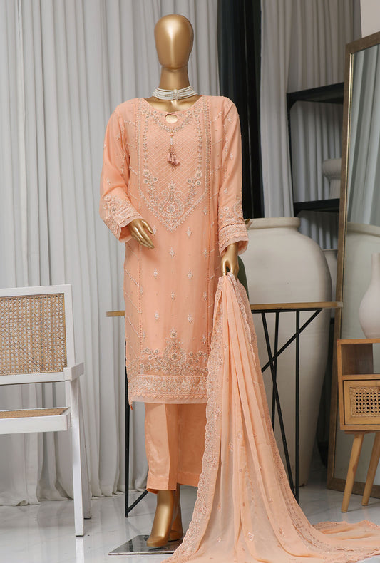 3 Piece Stitched Fasaane Chiffon HZK-167 Peach Vol-07