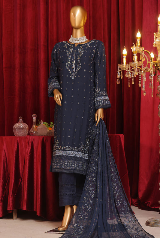 3 Piece Stitched Fasaane Chiffon HZK-188 Blue Vol-07