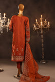 Falsafa Formals by HZ Textiles Embroidered Suit Organza Stitched 3 Piece HZK-204 Rust Vol 05 - Ready To Wear