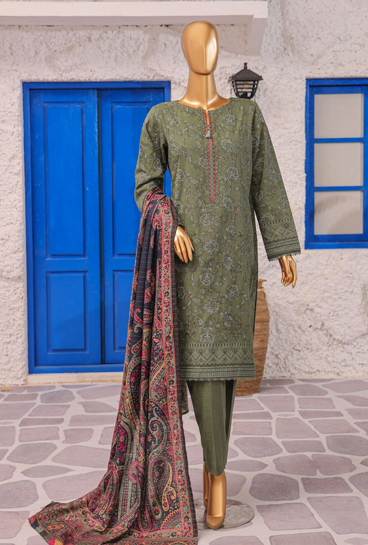 Crosshatch Embroidered Khaddar Unstitched Suit By HZ Textiles- KCE - 3096