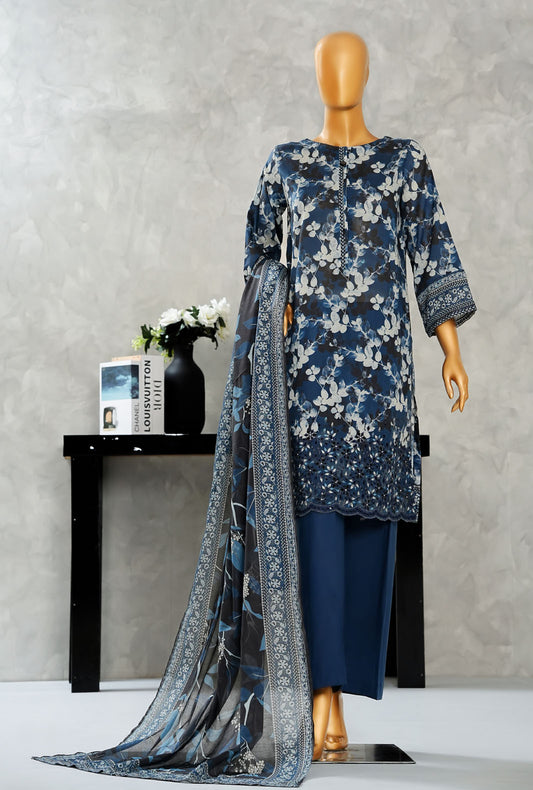 Aashkaar by HZ Textiles Printed Suit Lawn Stitched 3 Piece LPE-3P-518 Mid Night Blue Vol-06