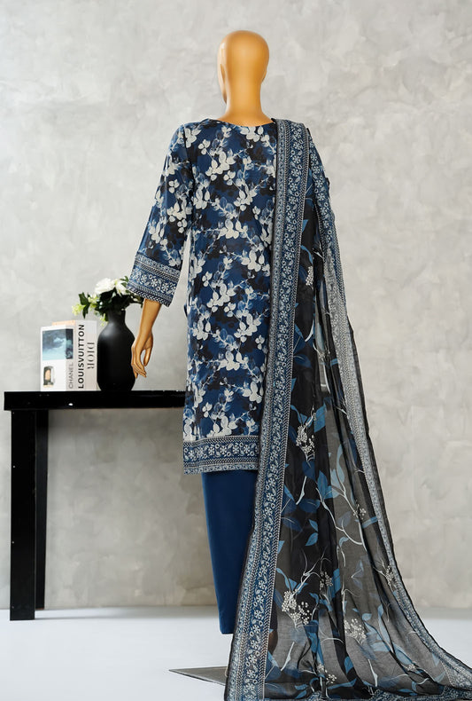 Aashkaar by HZ Textiles Printed Suit Lawn Stitched 3 Piece LPE-3P-518 Mid Night Blue Vol-06
