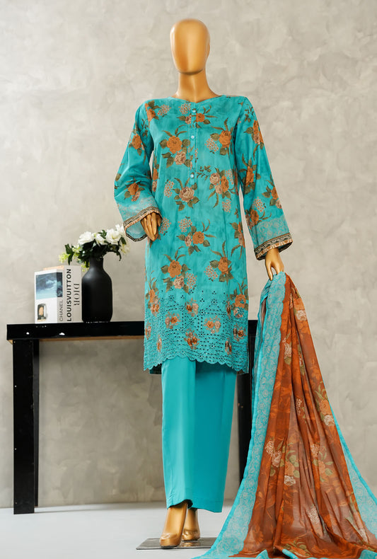 Aashkaar by HZ Textiles Printed Suit Lawn Stitched 3 Piece LPE-3P-520 Turquoise Vol-06
