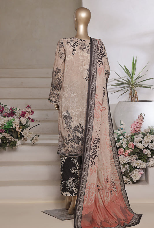 Aashkaar by HZ Textiles Printed Suit Lawn Stitched 3 Piece LPE-3P-540 Tropical Beige Vol-07 - Ready To Wear