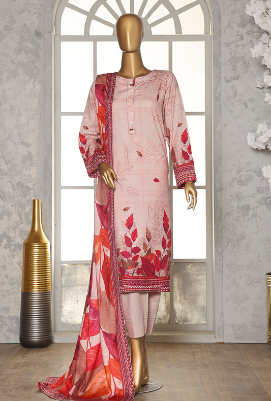 Linen Slub by HZ Textiles Printed Linen Suit Unstitched 3 Piece LSD-303 - Winter Collection