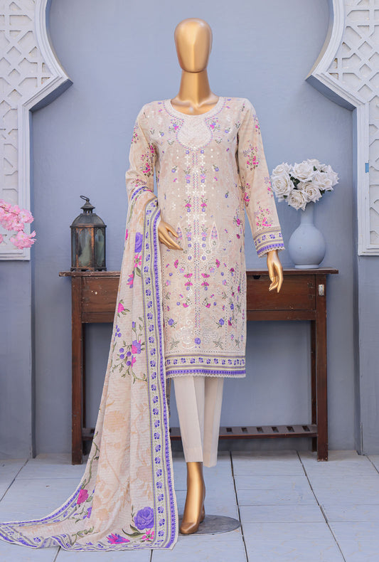 Mehak Embroidered Cross Slub Unstitched Suit by HZ Textiles MCE - 3043