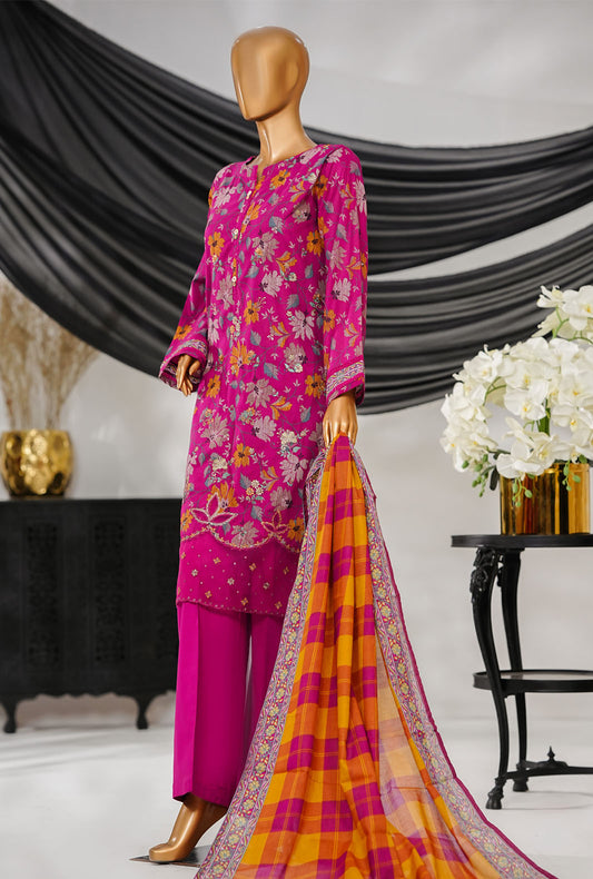 Thread & Needle by HZ Textiles Printed Cambric Suit Stitched 3 Piece POEL-3P-011 Multi Magenta