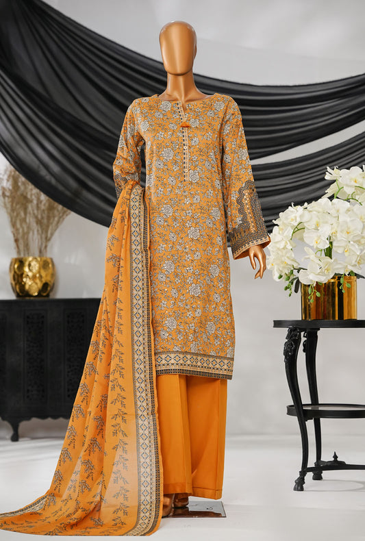 Thread & Needle by HZ Textiles Printed Cambric Suit Stitched 3 Piece POEL-3P-008 Mustard