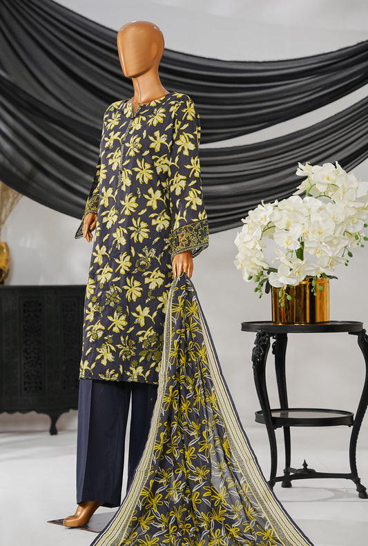 Thread & Needle by HZ Textiles Printed Cambric Suit Stitched 3 Piece POEL-3P-009 Neon Navy