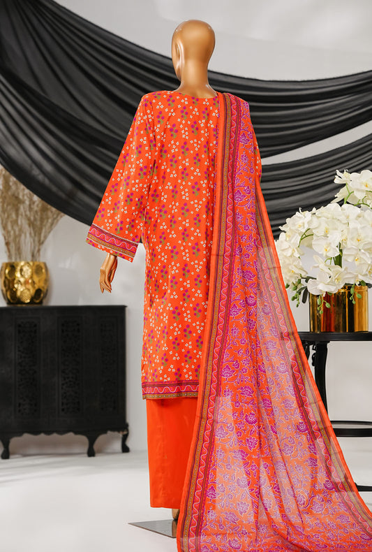 Thread & Needle by HZ Textiles Printed Cambric Suit Stitched 3 Piece POEL-3P-010 Orange