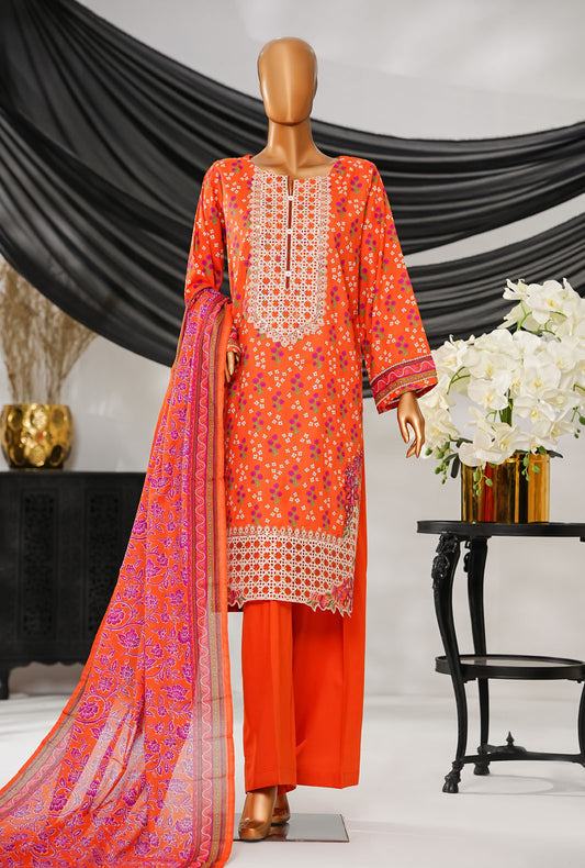 Thread & Needle by HZ Textiles Printed Cambric Suit Stitched 3 Piece POEL-3P-010 Orange