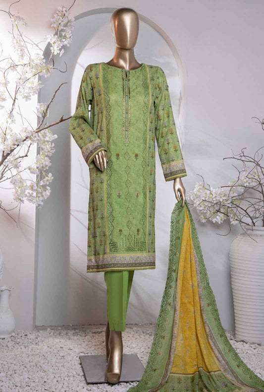 3 Piece Unstitched - Premium Embroidered Lawn Suit - PEC-753