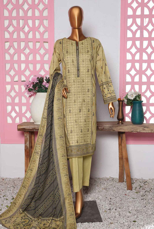 3 Piece Unstitched - Premium Embroidered Lawn Suit - PEC-821
