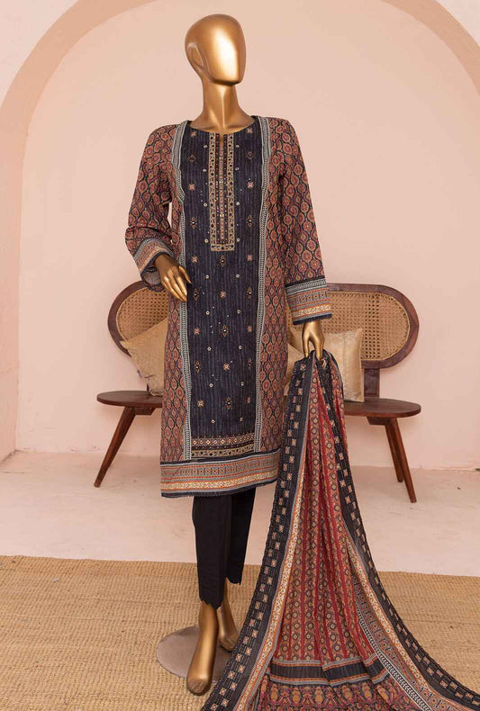 3 Piece Unstitched - Premium Embroidered Lawn Suit - PEC-948