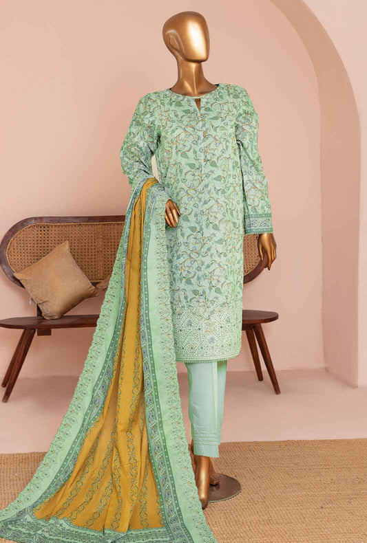 3 Piece Unstitched - Premium Embroidered Lawn Suit - PEC-952