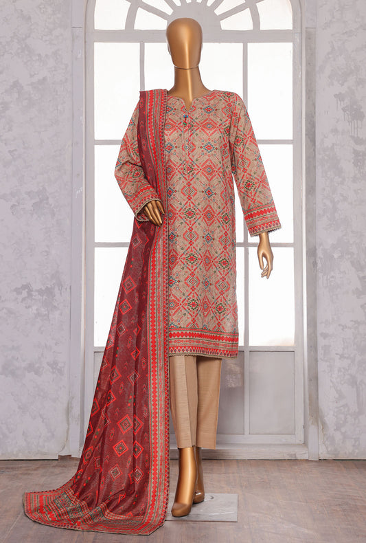 Printed Khaddar Suit Unstitched 3 Piece - PKC - 3077