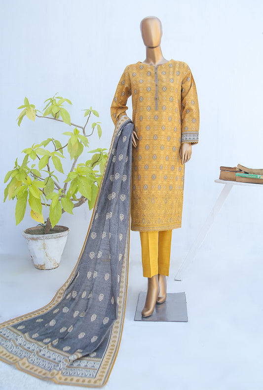 3 Piece Unstitched Khaddar Embroidered Suit