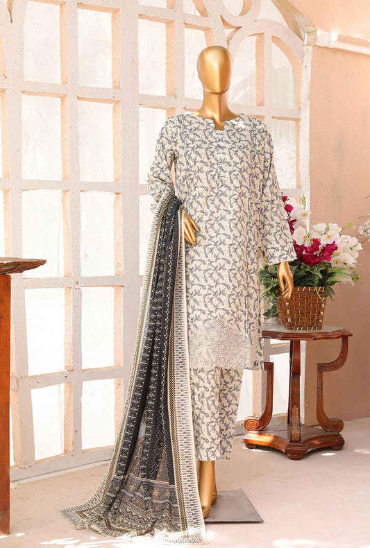 3 Piece Unstitched Embroidered Suit