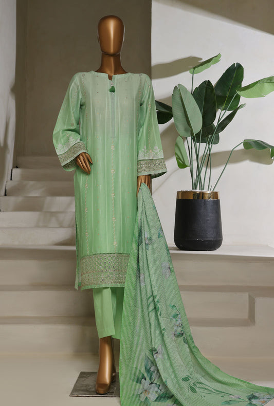Ombre by HZ Textiles Printed Jacquard Suit Stitched 3 Piece PSJ-029 Green