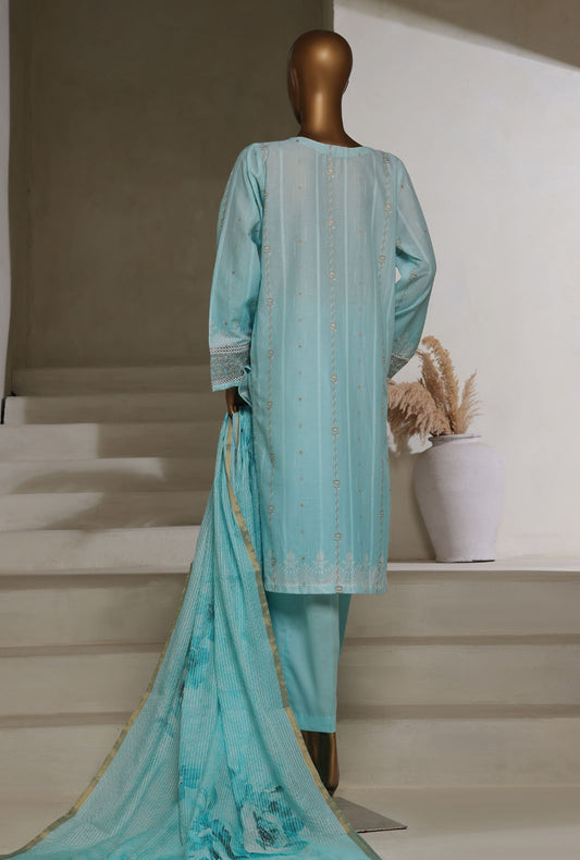 Ombre by HZ Textiles Printed Jacquard Suit Stitched 3 Piece PSJ-031 Pastel Blue