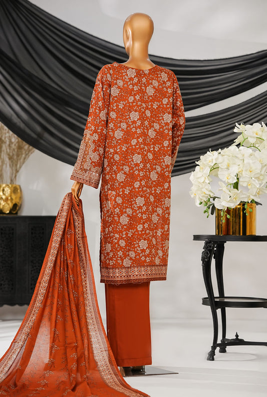 Thread & Needle by HZ Textiles Printed Cambric Suit Stitched 3 Piece POEL-3P-008 Rust
