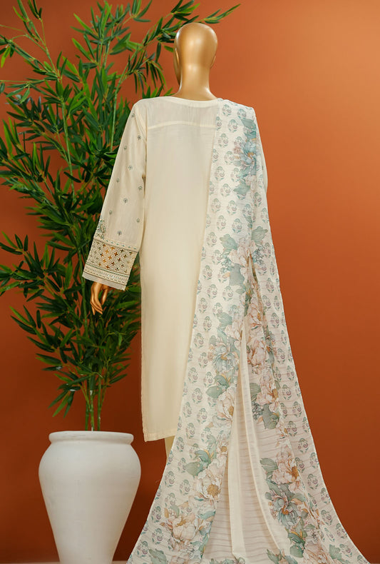 Muse by HZ Textiles Printed Suit Cotton Stitched 3 Piece SSE-104 Cream Vol-01