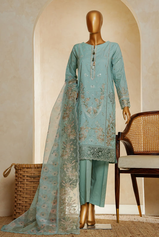 Muse by HZ Textiles Printed Suit Cotton Stitched 3 Piece SSE-203 Aqua Vol-03