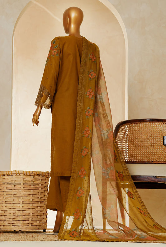 Muse by HZ Textiles Printed Suit Cotton Stitched 3 Piece SSE-204 Olive Vol-03
