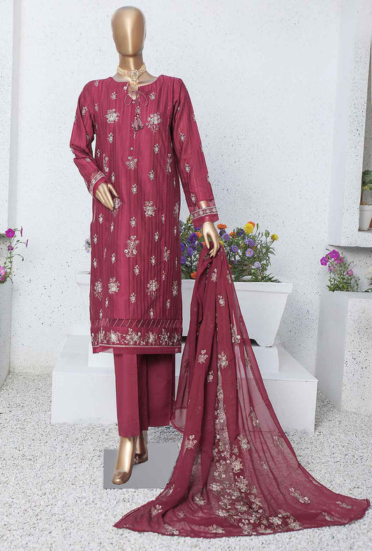 3 Piece Unstitched Chiffon Embroidered Suit