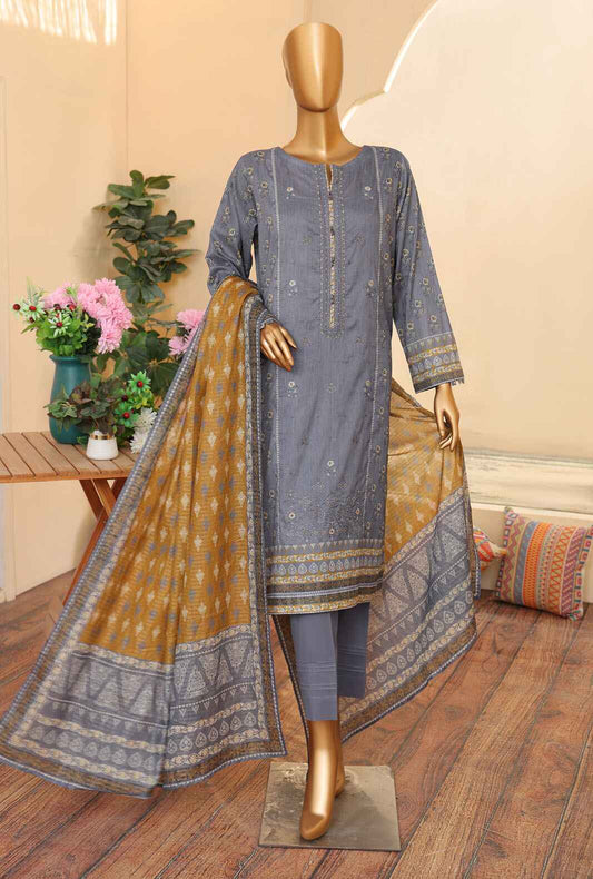 3 Piece Unstitched - Zouq Embroiderd Suit - ZEC-159