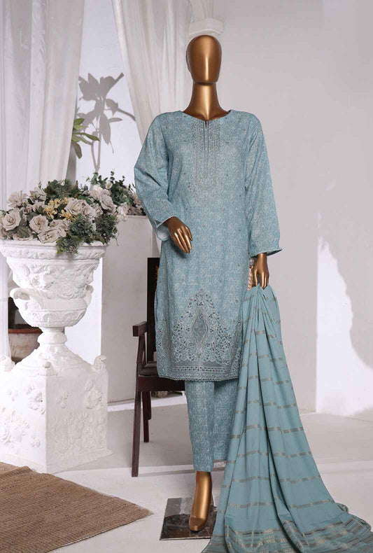 3 Piece Unstitched - Khaddar Embroidered Suit - KES-69