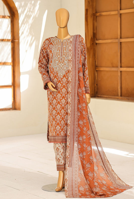 Daily Wear by HZ Textiles Embroidered Lawn Suit Unstitched 3 Piece Amber Rust-3308 Vol-02