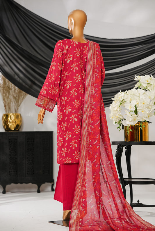 Thread & Needle by HZ Textiles Printed Cambric Suit Stitched 3 Piece POEL-3P-009 Beige Maroon